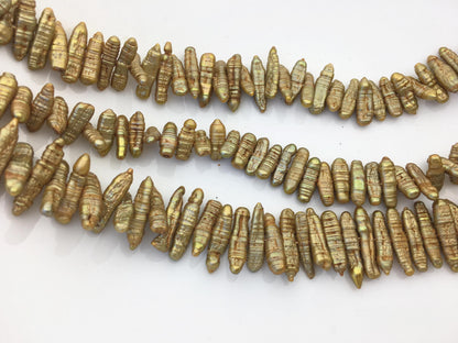 AA 5-6mm yellow brown Biwa Pearl Necklace,Genuine Fresh Water Pearl,Wedding Necklace,Mothers Day,ZS-80-10-66