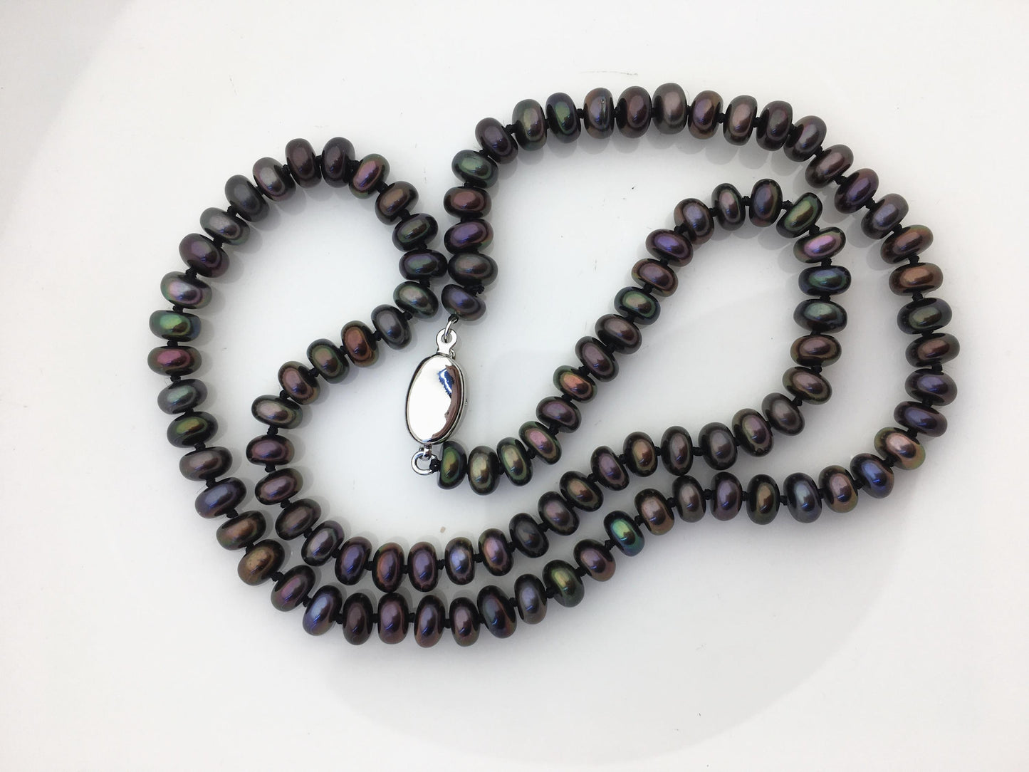 20'' 6-6.5mm deep blue rainbow button round freshwater Pearl necklace,NPN1-064