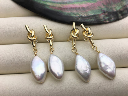 White Natural diamond shape baroque pearl flower stud earrings,wedding pearl earrings,SE3-131-9