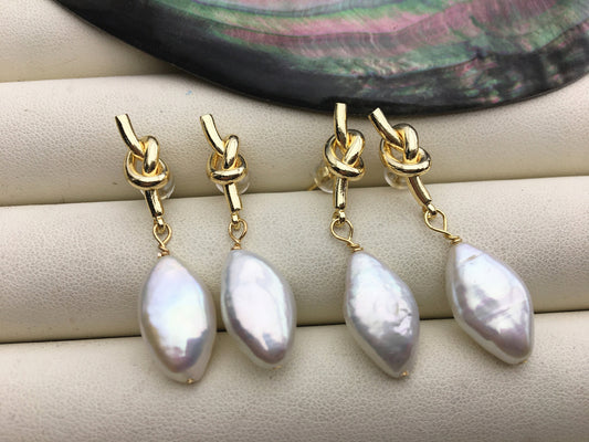 White Natural diamond shape baroque pearl flower stud earrings,wedding pearl earrings,SE3-131-9