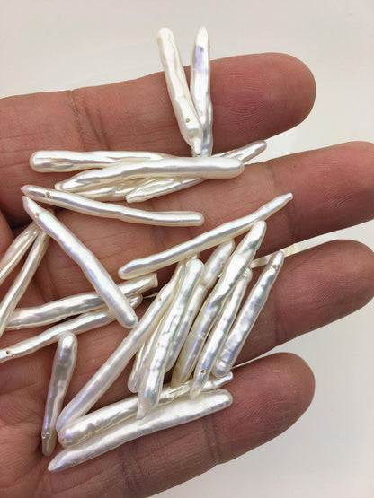 20pcs AAA 3-5x20-35mm Long White Toothpick pearls,0.8mm top side hole,ZS-80-2
