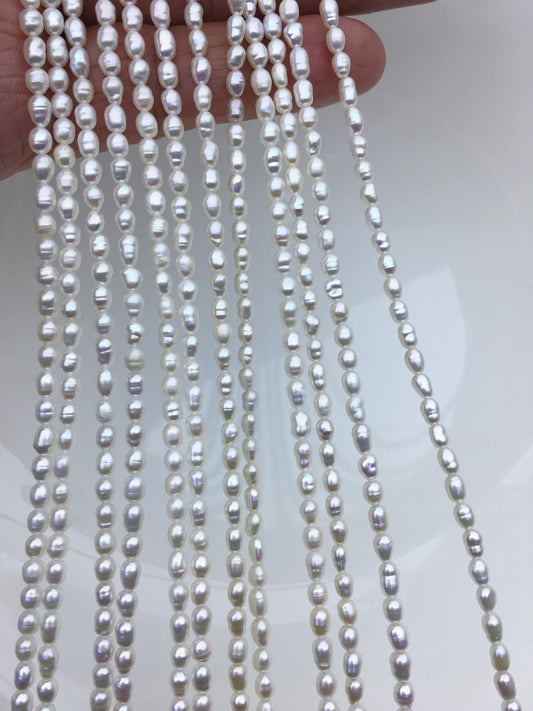 High Luster! 2 strands AA+ 3-3.5mm white circle rice freshwater pearls,Cultured white rice freshwater pearls beads strand,LR3-2A-3