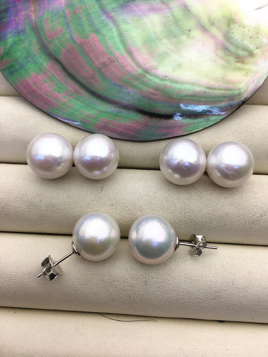 AA+ 12-13mm big white round edison pearl stud earrings,SE3-T9-29