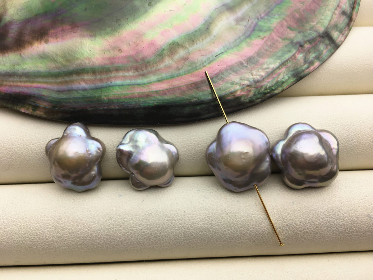 1 pairs AA+ 15-16mm Gray Brown Plum blossom Freshwater Pearl Piar,0.8mm through hole,ZS-103-37-12