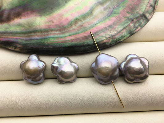 1 pairs AA+ 15-16mm Gray Brown Plum blossom Freshwater Pearl Piar,0.8mm through hole,ZS-103-37-12