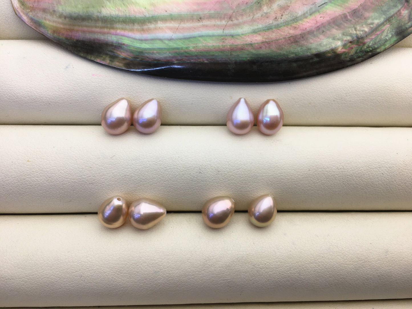 2 pairs AAA 6.5-7.2mm light purple teardrop freshwater pearls pairs,half hole,LR6-3A-11