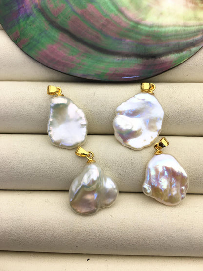 2pcs AAA 14-17mm Big White keshi pearl pendant necklace,Gold Plated S925 Sterling silver pendant,NC1-T62