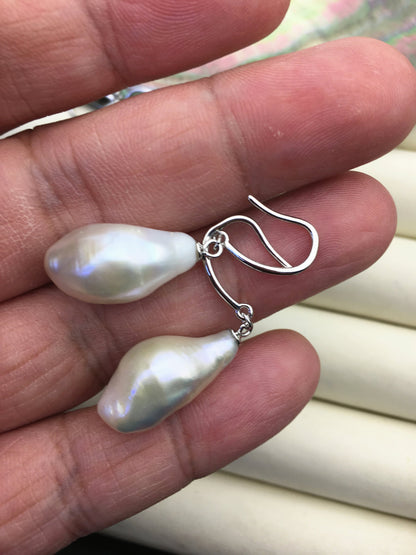 1 pair AA+ 12-13mm White nugget pearl dangle earrings,S925 sterling silver,wedding pearl earrings,SE3-T57