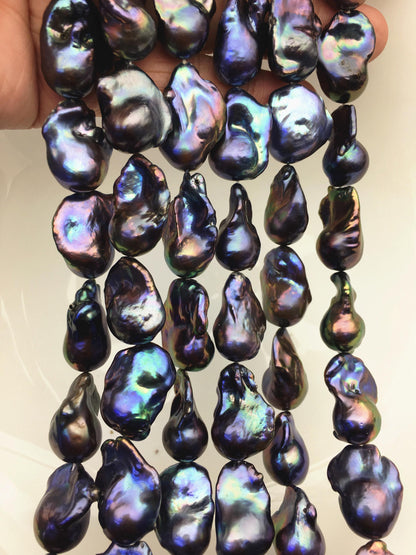 15.5'' AAA 14-18mm Black Rainbow flame ball pearl,FL15-3A-7-24