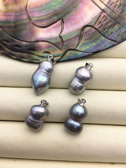 3pcs AAA 11-13mm gray baroque gourd pearl pendant necklace,S925 Sterling silver pendant,NC1-T60