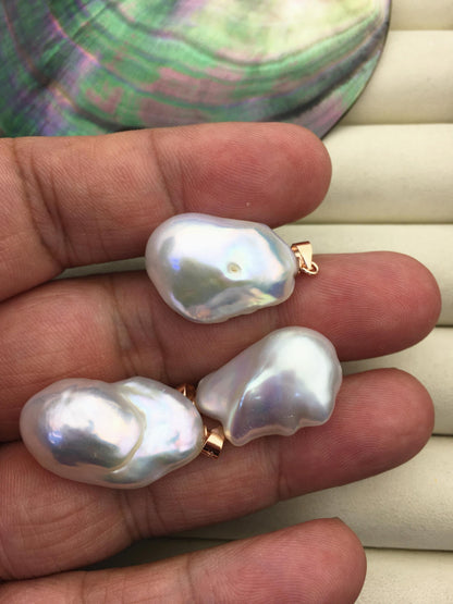 1pc AAA 13-17mm white baroque pearl Feather pendant necklace,Rose Gold S925 Sterling silver pendant,NC1-041-8