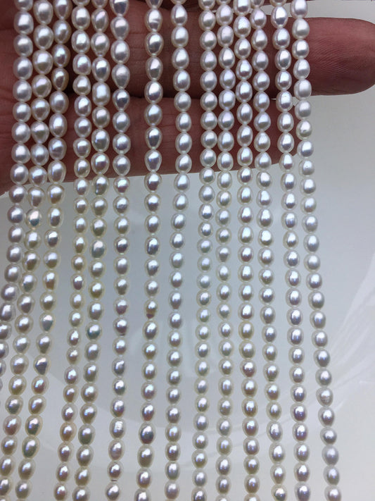 AAA 3.5-4x4-5mm white short rice pearls,full strand,oval loose pearl beads,diy pearl beads,genuine pearl,Cultured pearl,LR3-3A-33