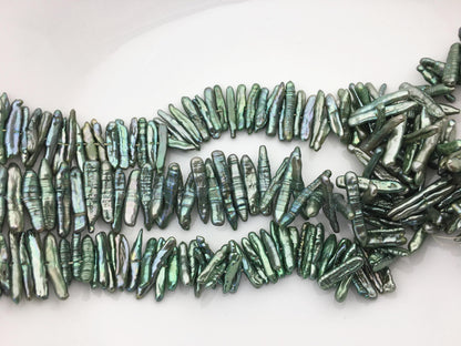 A+ 4-6mm green Biwa Pearl Necklace,Genuine Fresh Water Pearl,Wedding Necklace,Mothers Day,ZS-80-10-38