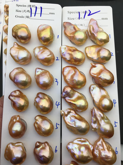 1 pair AAA 13-15mm Natural pink peach Rainbow Flame ball Pearl Pairs - large Baroque freshwater pearl pairs,Fire Ball Pearl,FL15-3A-8-29