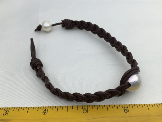 twisted leather baroque pearl bracelet, knotted freshwater pearl bracelet,12mm big pearl bracelet,Leather Pearls Bracelet,Le7-056