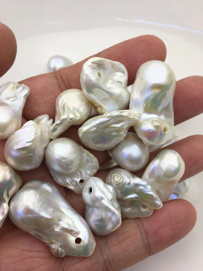 46pcs A 12-20mm big white flame ball pearl,2.2mm large hole,FL15-T4-46