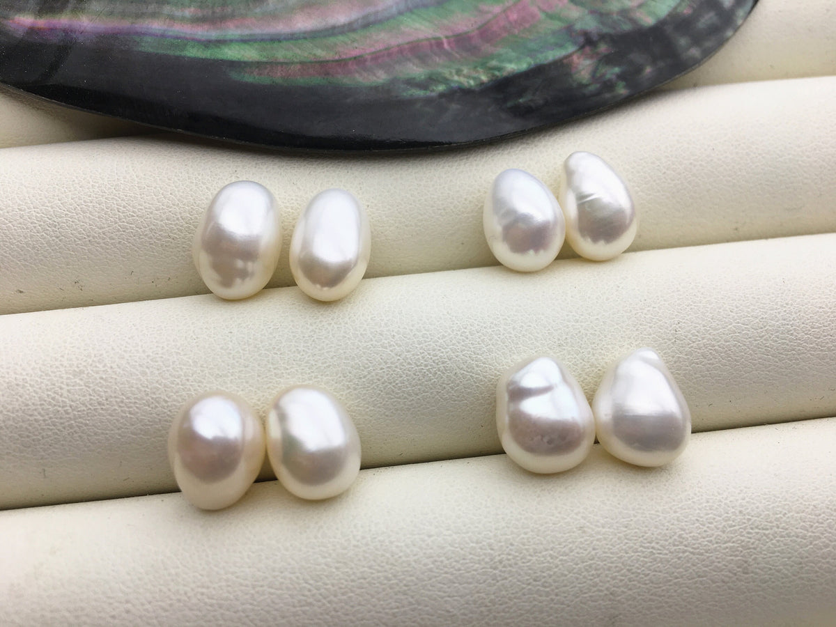 2 pairs AAA 9mm White Nugget Freshwater Pearl White loose Beads Pair,wholesale,ZS-103-37-34