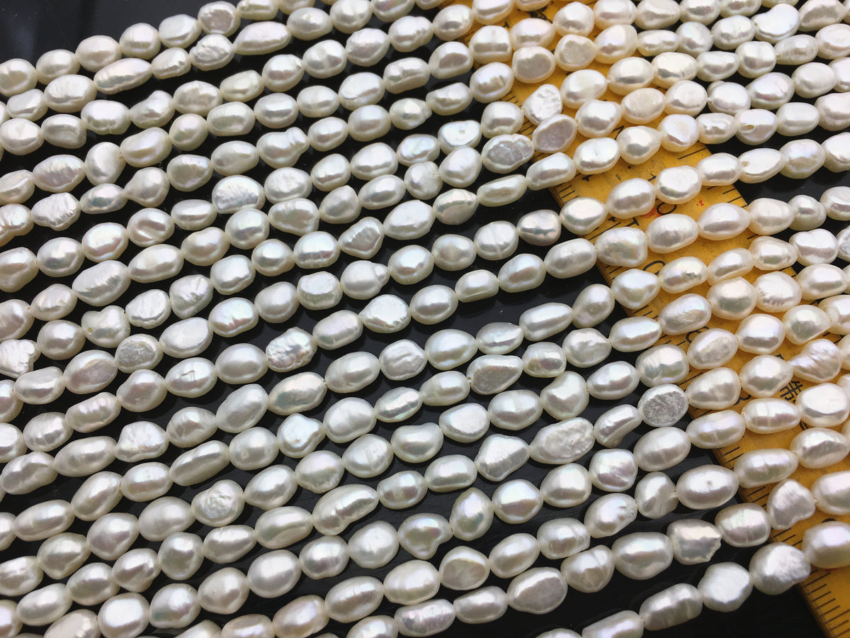 AA+ 5-6mm white nugget freshwater pearls,irregular nugget freshwater pearl strand,cheap price,pearl factory china,LM5-3A-5