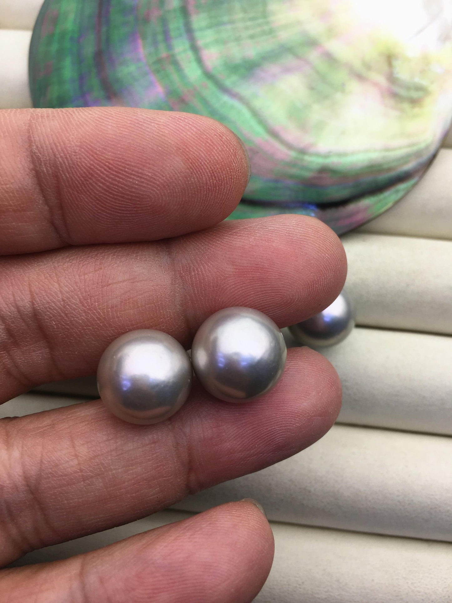 1 pair AAA 10-15mm gray rainbow round edison pearl stud earrings,S925 Sterling Sliver stud earrings,wedding pearl earrings,SE3-T9-57