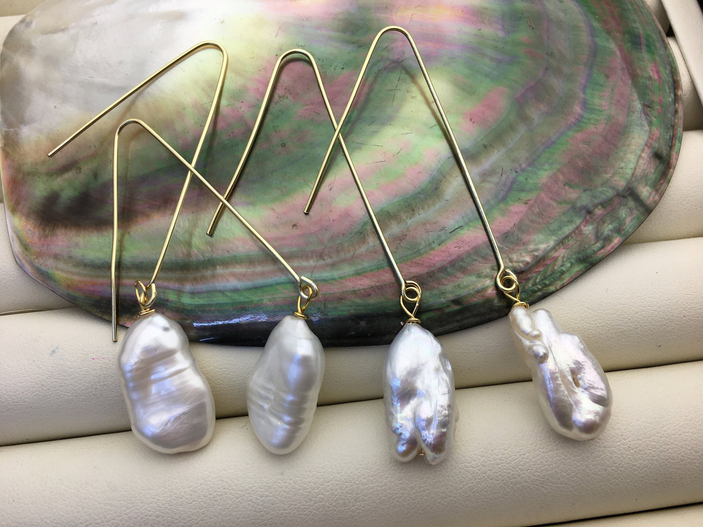 1 pair Natural White Keshi freshwater pearl stud earrings,wedding pearl earrings,SE3-131-42
