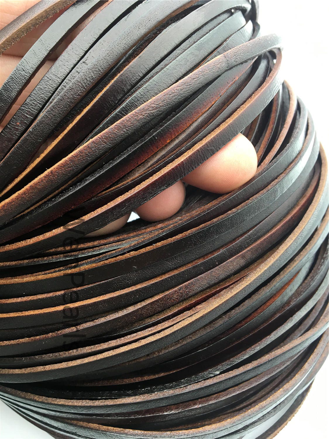 4mmx2mm Flat Deep Natural Color Leather Cord,Select Length,Wholesale Jewelry Supplies,Distressed Matte Finish,LC4-014