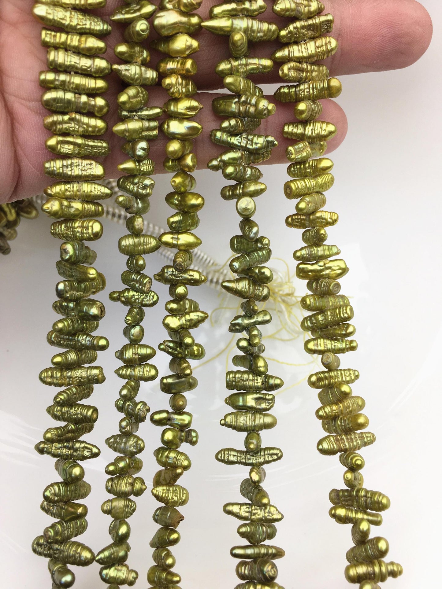 AA 4-5mm green Biwa Pearl Necklace,Genuine Fresh Water Pearl,Wedding Necklace,Mothers Day,ZS-80-10-45