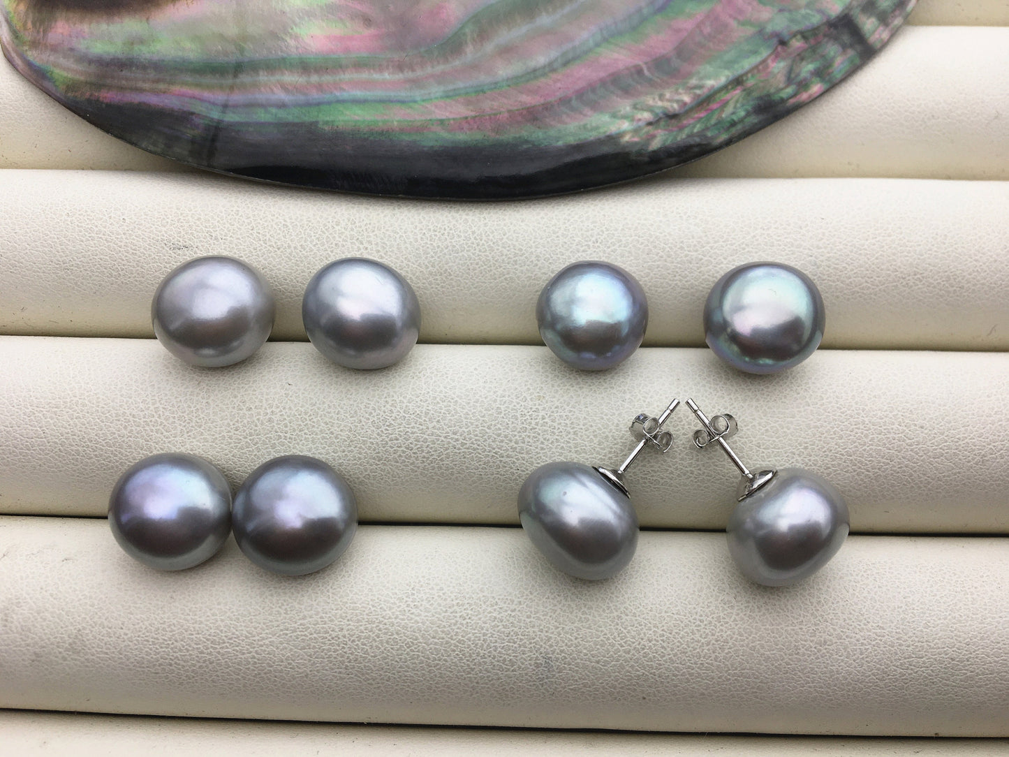 AAA 12.5-13mm big gray baroque Pearl Stud Earrings,freshwater pearl earrings,Wedding,classic pearl studs,SE1-069-4