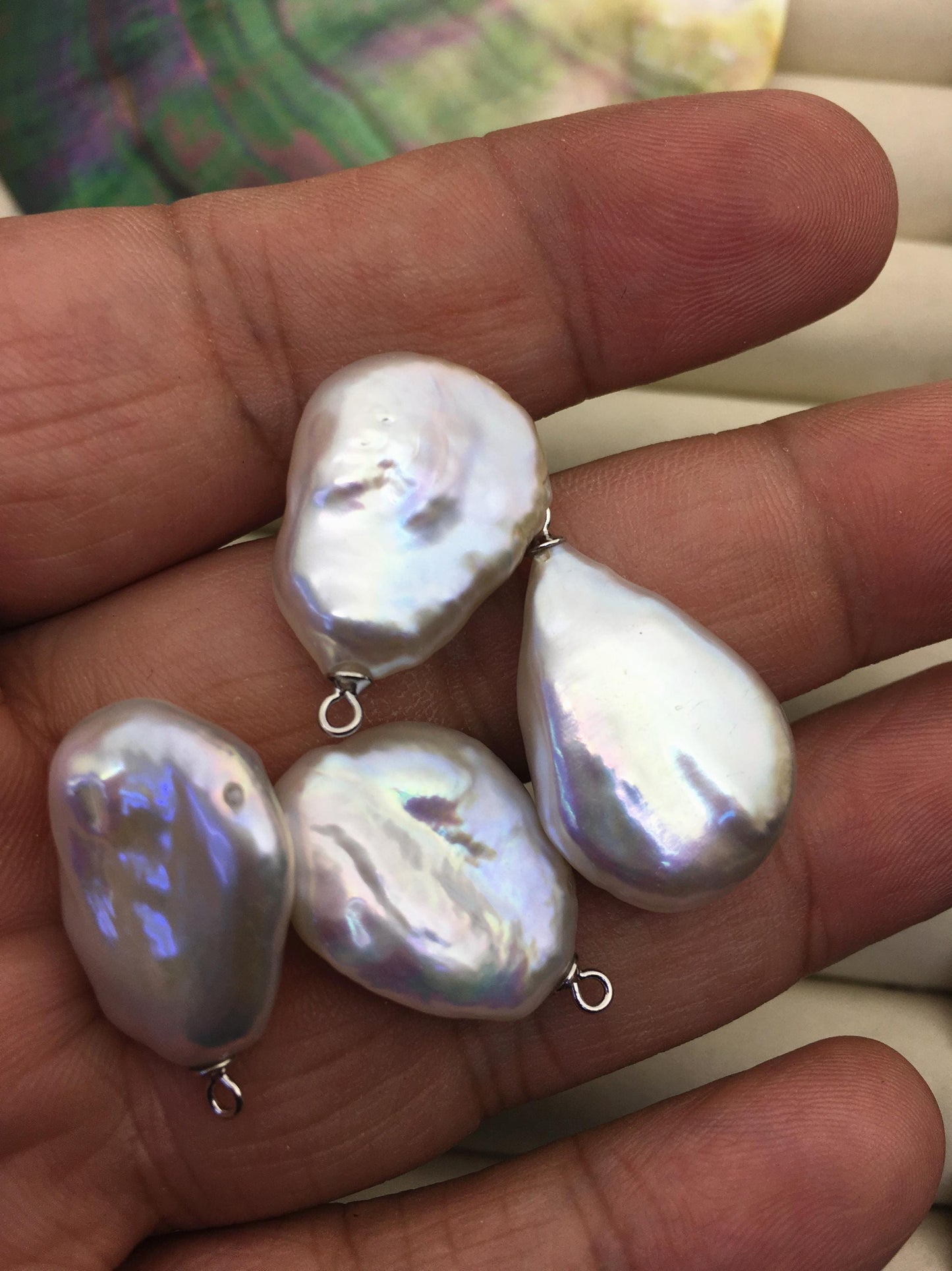 2pcs AA+ 16-18mm White Drop Coin Baroque pearl pendant,NC1-T5