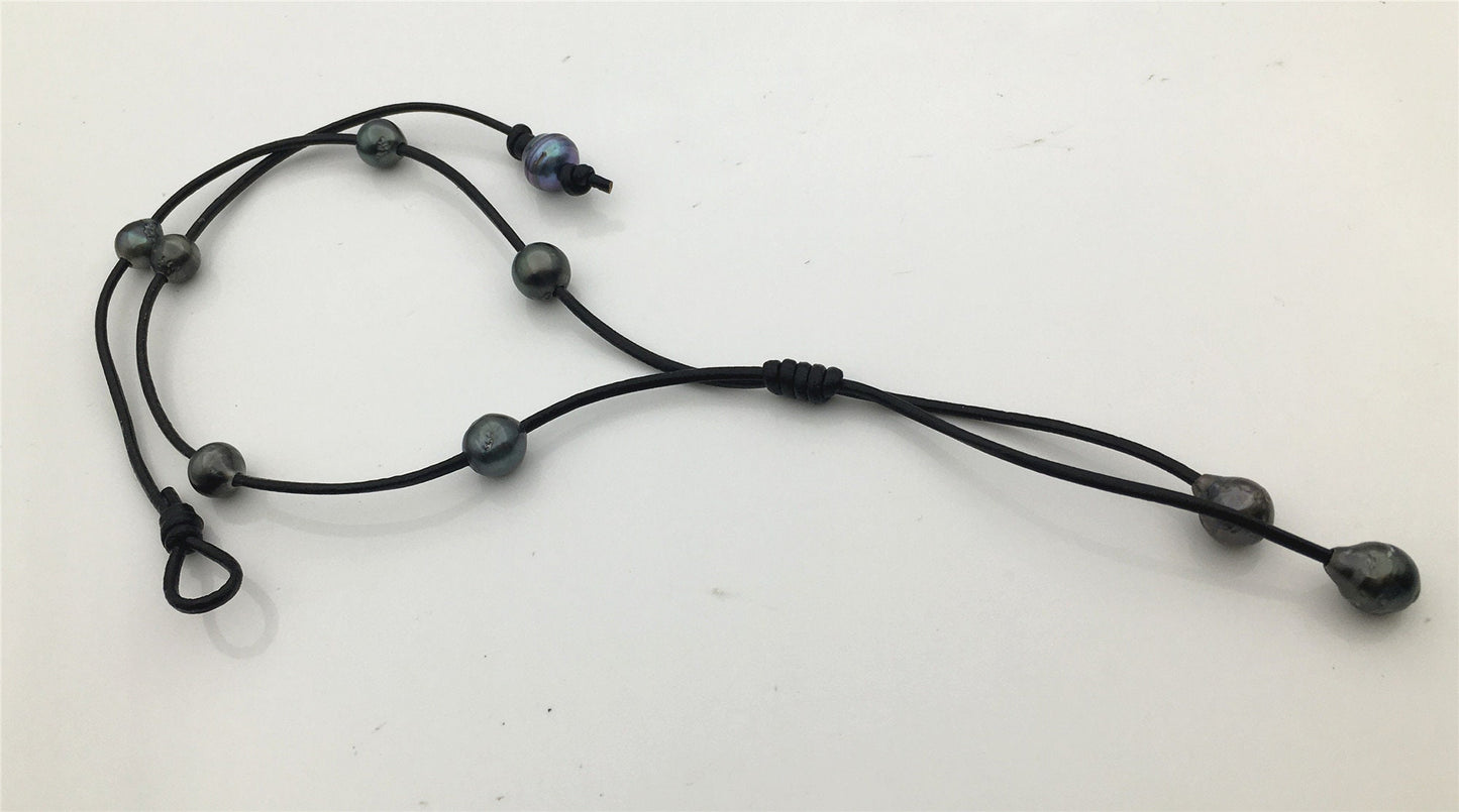 real tahitian pearl floating drop part leather Necklace,black,brown Leather color Pearl necklace, Leather pearl necklace,Le11-029