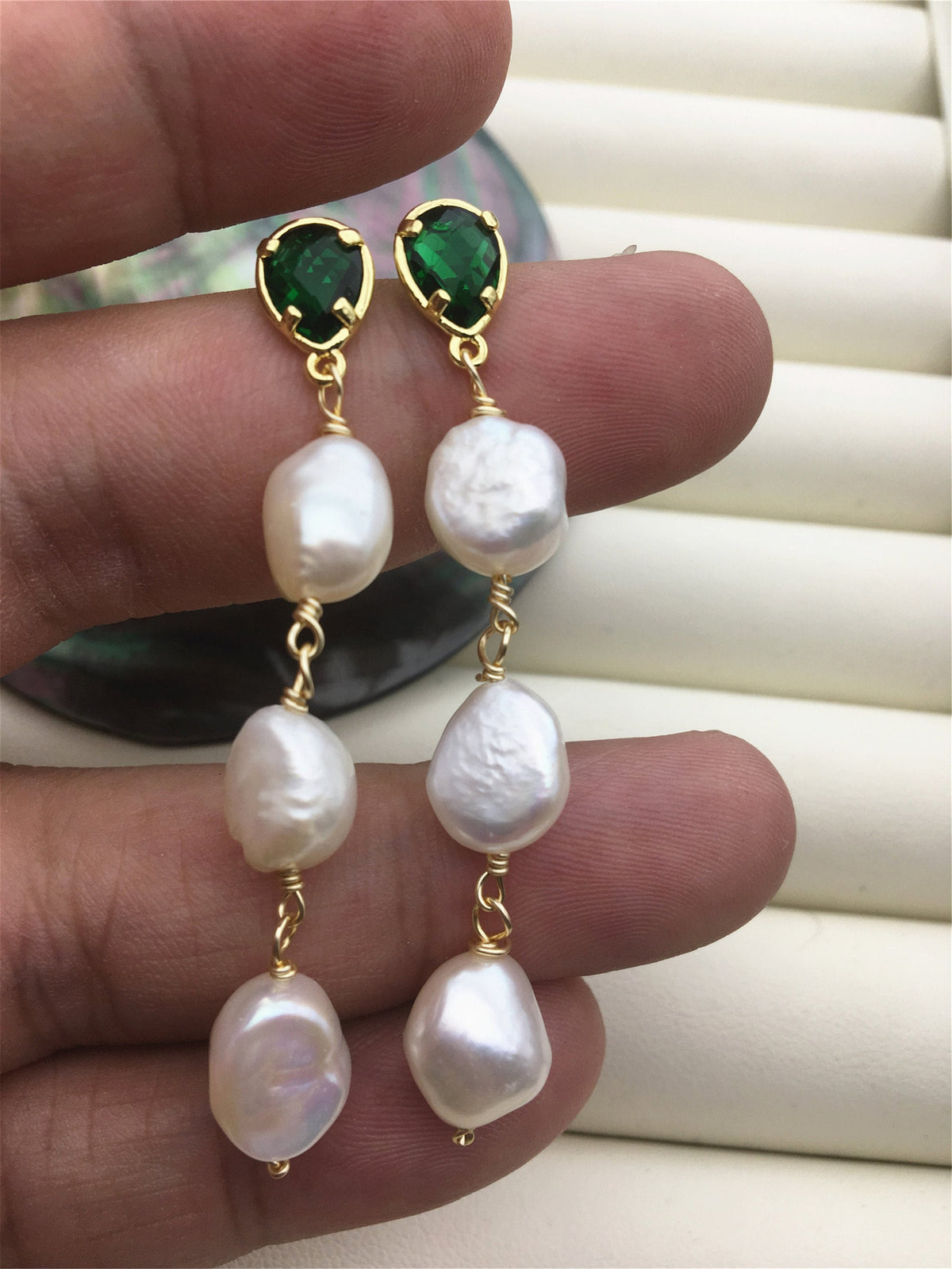 Handmade white nugget pearl stud earrings,earring with white baroque Natural Pearl,SE3-120-2