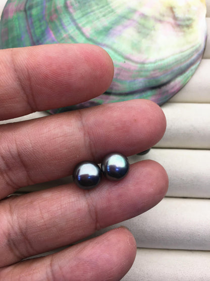 1 pair AAA 8.5-9mm Blue Green Pearl stud earrings,Sterling Silver,SE1-T1
