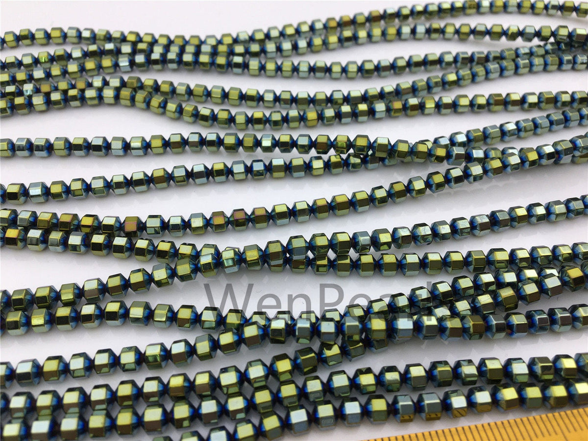 Hematite Green,faceted hexagon beads,AAA, 102 beads,15.5 inches,G50-OTH4-002-1