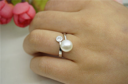 AAA Genuine Pearl ring,cz engagement rings,anniversary ring,cheap wedding rings for women,sterling silver 925 open ring jewellery,R1-T5