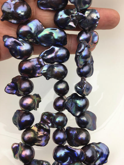 15.5'' AA+ 12-17mm black blue flame ball pearl,FL15-2A-5-50