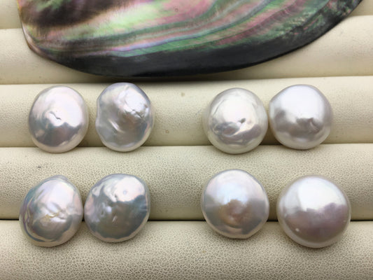 1 pair AA+ 16-18mm Big Thick White coin Freshwater Pearls Pair,high luster- Coin Pearl-petite Pearl- Pearl Jewelry,COIN17-2A-4-3