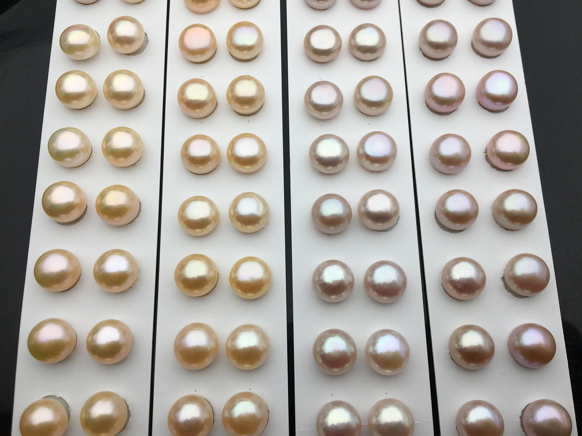 AAA 11-11.5mm Pink/Purple button Round freshwater pearls pair,BTN11-4A-1-5