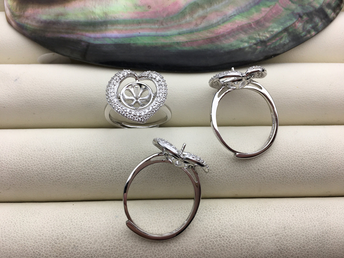 1pc heart pearls CZ Diamond sterling silver ring,ASL-RG-011