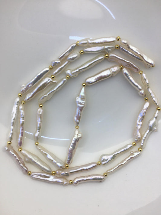 33'' AA+ 4-8mm white toothpick keshi biwa freshwater Pearl necklace,genuine freshwater Pearl necklace,NPN1-024-6