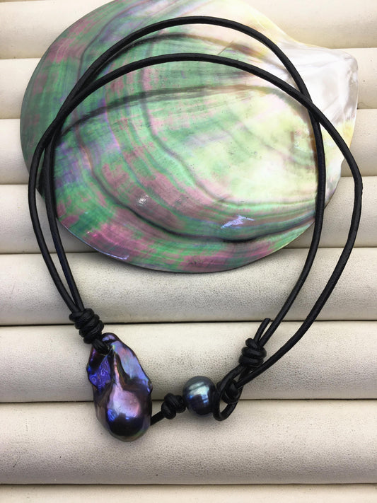 AAA quality Black Blue Baroque Pearl pendant,Le1-078