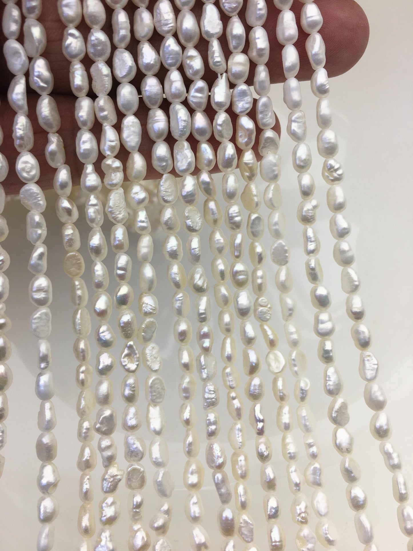 3 strands AA 4-4.5mm Tiny white nugget freshwater pearls,irregular nugget freshwater pearl strand,cheap price,pearl factory china,LM4-2A-2