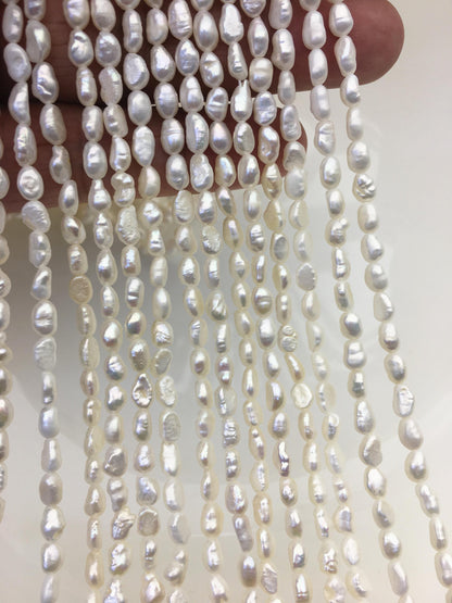 3 strands AA 4-4.5mm Tiny white nugget freshwater pearls,irregular nugget freshwater pearl strand,cheap price,pearl factory china,LM4-2A-2