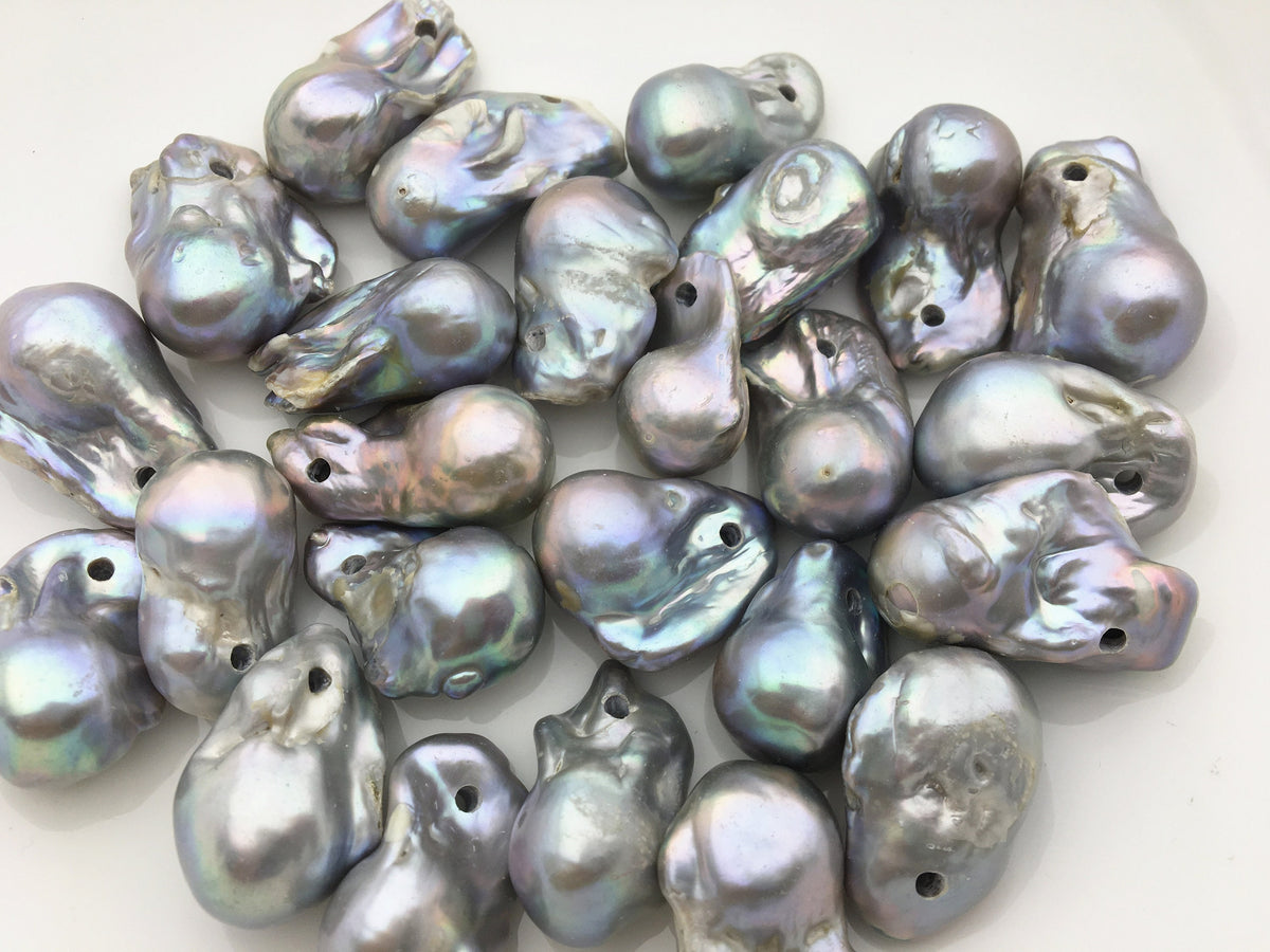Four Gray Flame ball pearl and leather necklace,Baroque Freshwater Pearl Drop Necklace,Flaming ball pearl necklace,wholesale,Le4-059
