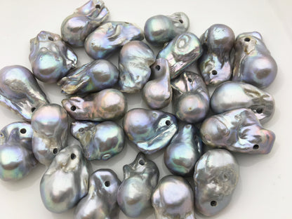 Four Gray Flame ball pearl and leather necklace,Baroque Freshwater Pearl Drop Necklace,Flaming ball pearl necklace,wholesale,Le4-059