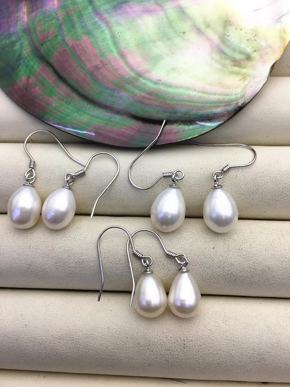 2 pairs AAA 8.3-9.3mm white teardrop pearl dangle earrings,S925 Sterling Sliver pearl earrings,pearl for women,SE3-T8