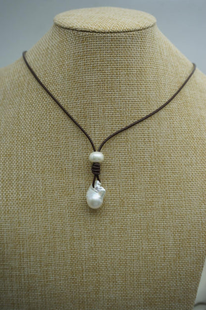 AAA Flameball pearl and leather necklace,Baroque Freshwater Pearl Drop Necklace,Flaming ball pearl necklace,wholesale,Le1-029
