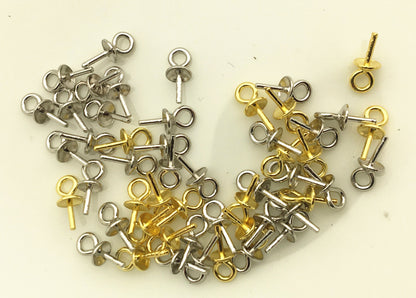 20pcs 3mmx6.5mm sterling silver Small Hole Cup Pearl Screw Eye Pin Bail Peg Pendants for Half Drilled Beads Jewelry Making,ASL-P-017