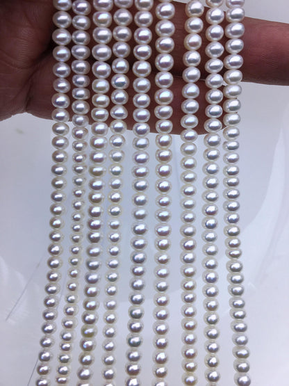 AAA 4-4.5mm tiny White button round freshwater pearls,Rondelle pearl Beads,white freshwater pearl,loose strands,SM4-3A-43