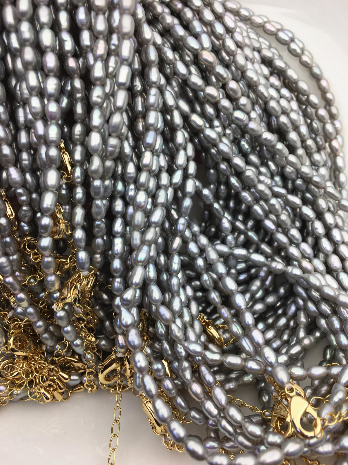 16+2'' AAA 3-4mm tiny gray rice freshwater Pearl necklace,genuine freshwater Pearl necklace,Natural Pearl Necklace,NPN1-T41