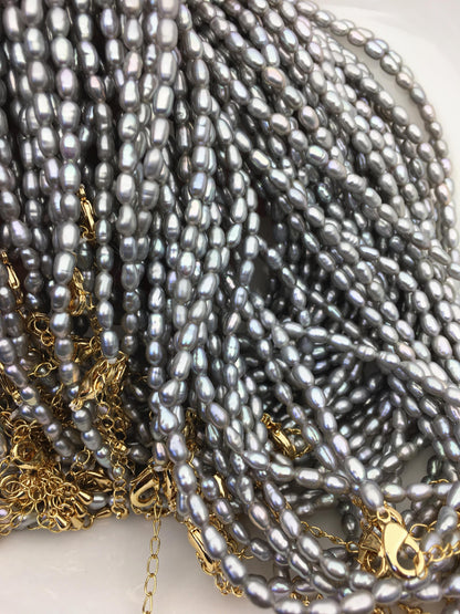 16+2'' AAA 3-4mm tiny gray rice freshwater Pearl necklace,genuine freshwater Pearl necklace,Natural Pearl Necklace,NPN1-T41