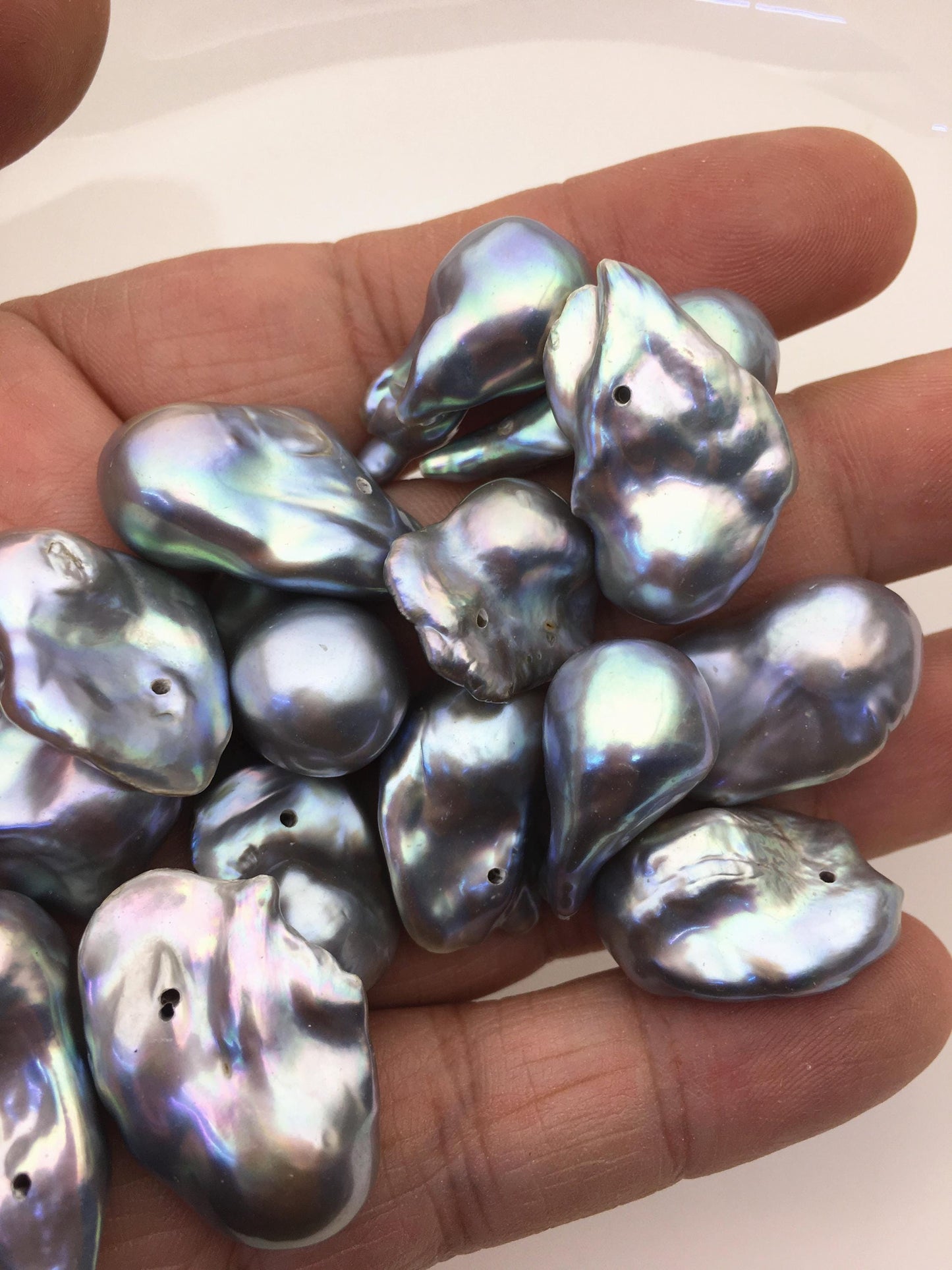 5pcs AAA 13-17mm Gray Flame ball Pearl - 1.0mm side hole,FL15-T4-19